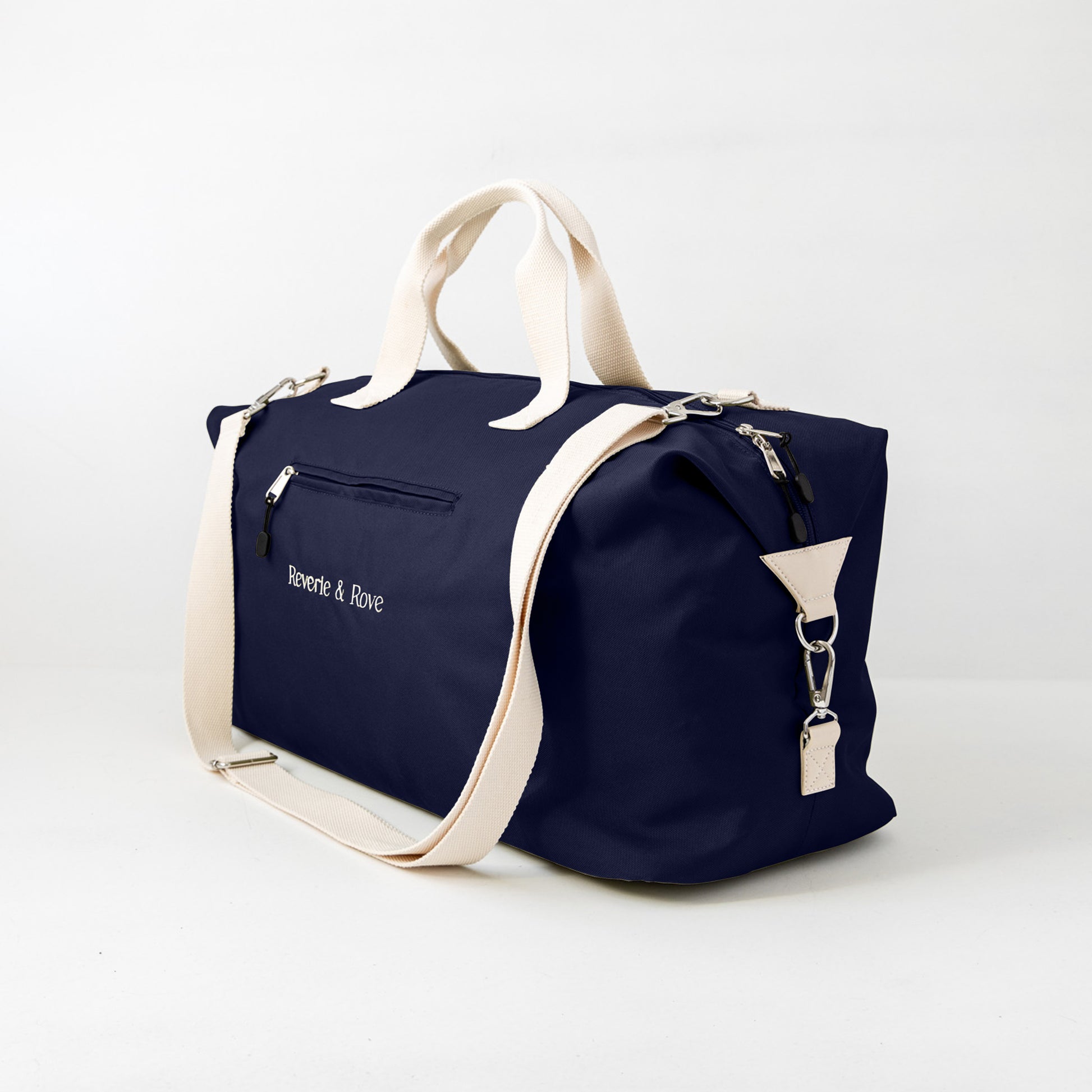 Navy duffle bag front right