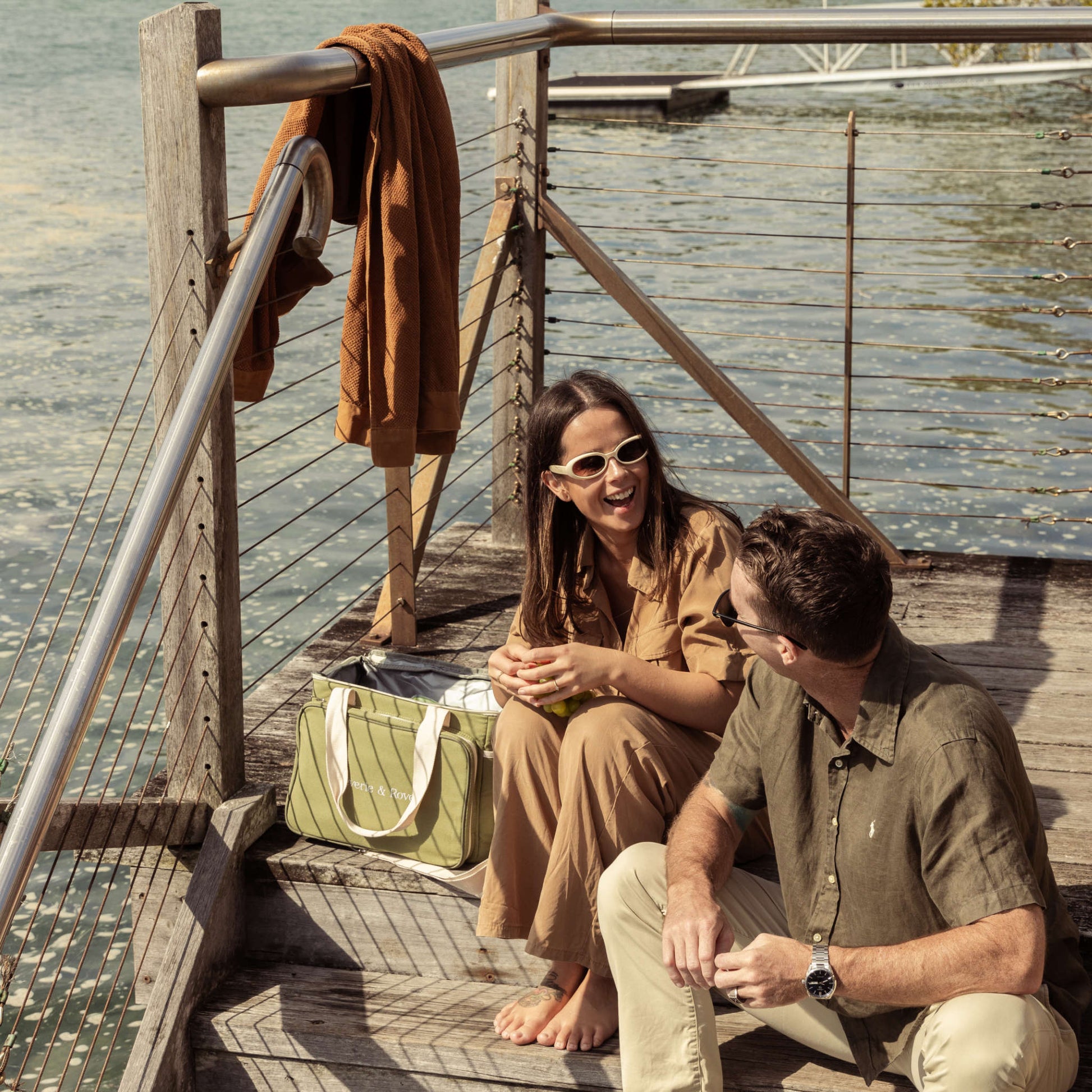 Picnic cooler bag by the creek