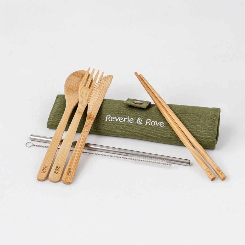 Reusable bamboo cutlery set and wrap