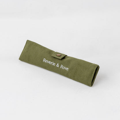 Reusable bamboo cutlery set and wrap closed
